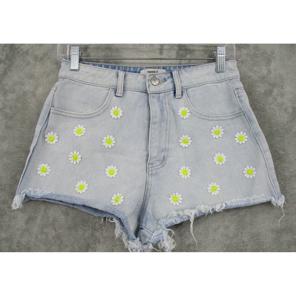 Vintage Forever 21 Shorts Womens 26 Daisy Embroidered Floral‎ Coquette Boho 90s - Picture 1 of 8